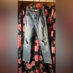 Good American Distressed Light Blue Denim Straight Leg Jeans Size 12/31